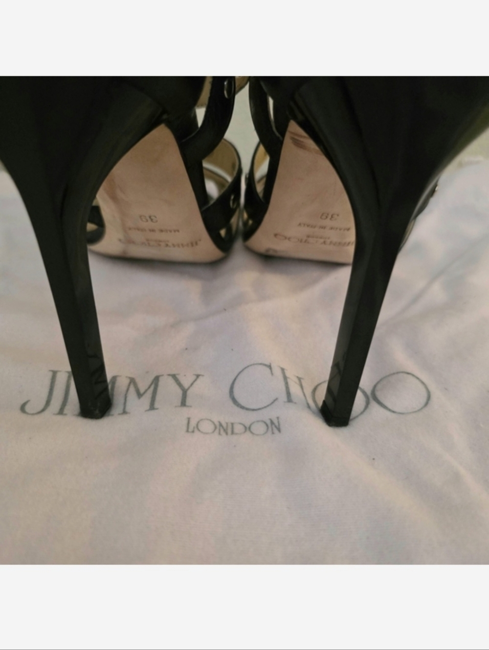 Jimmy Choo Black Leather Silver Studded Strappy Stiletto Heels EU 39, Fits US 8 - Picture 12 of 13